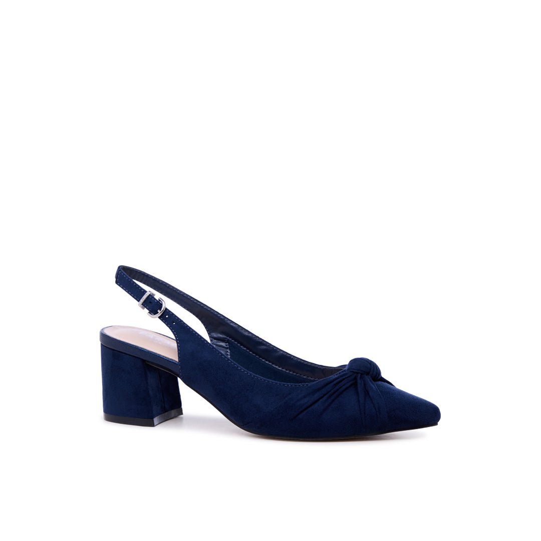 Ilene Navy Block Heel Court Shoes | Paradox London
