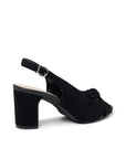 Noreen black slingback sandal with open toe and block heel, rear angled view