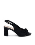 Noreen black wide fit sandal with knotted front, open toe and 6.5cm block heel, side view