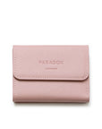 A pink textured leather bi-fold wallet with 'PARADOX LONDON' embossed on the front flap, shown against a plain white background.