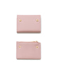A light pink faux leather wallet set featuring a small zip-around pouch with gold-tone hardware and a matching card holder, displayed on a clean white background.