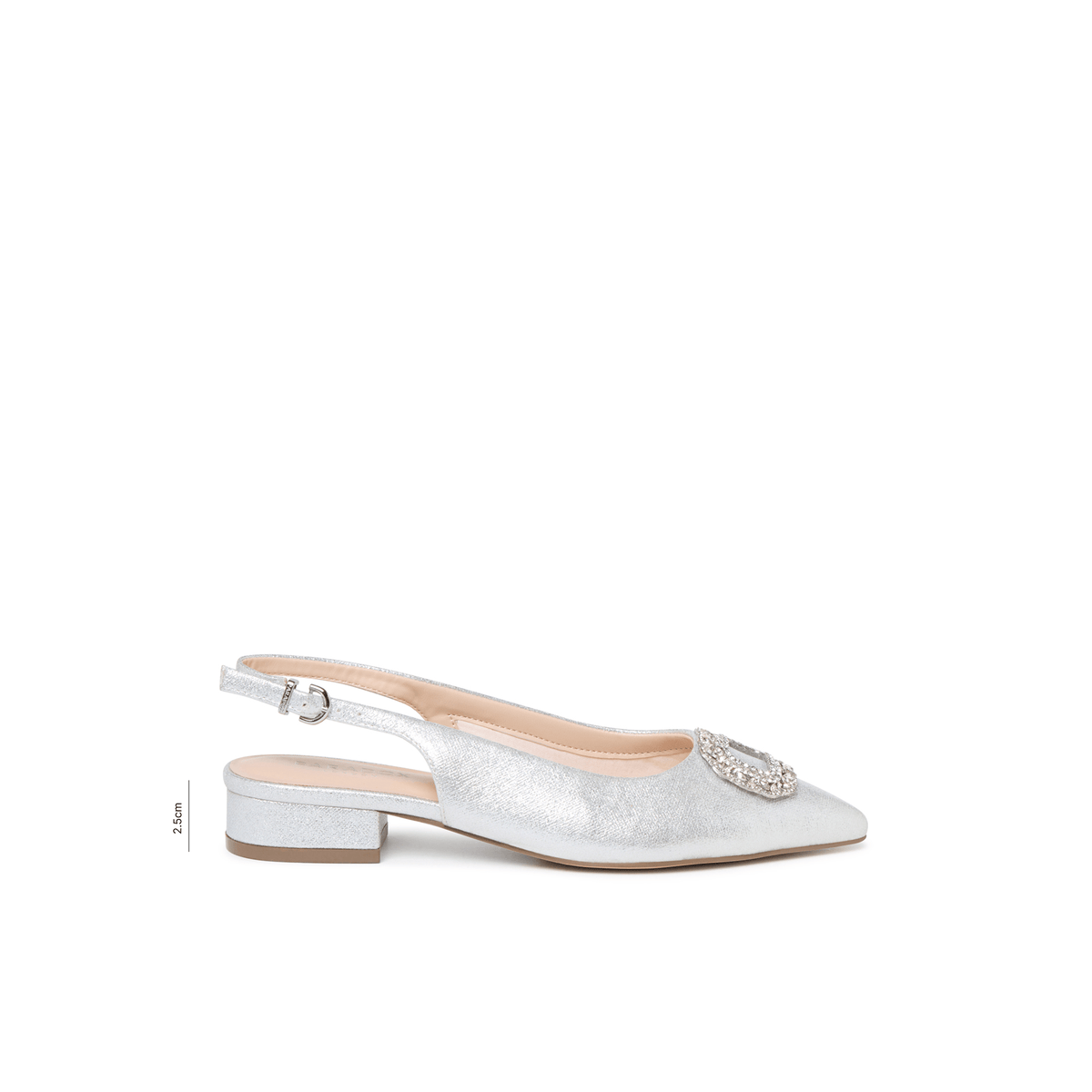 Iveta silver shimmer slingback shoes – side profile