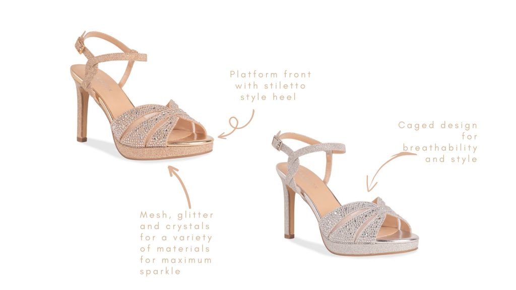 Roxanne, stiletto heel, mesh and crystals, open toe, breathability