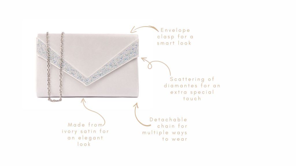 Delaney, Ivory Satin, Envelope, Diamante