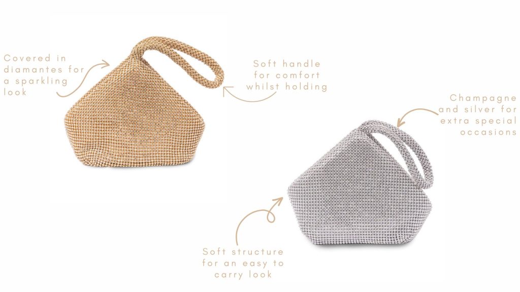 Dua, Pouch, Champagne, Silver, Diamante