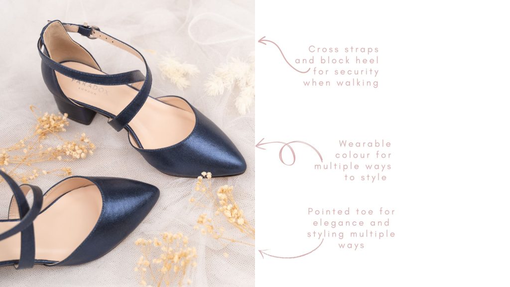 Fran Navy Court Shoes, Shimmer Navy, Cross Straps